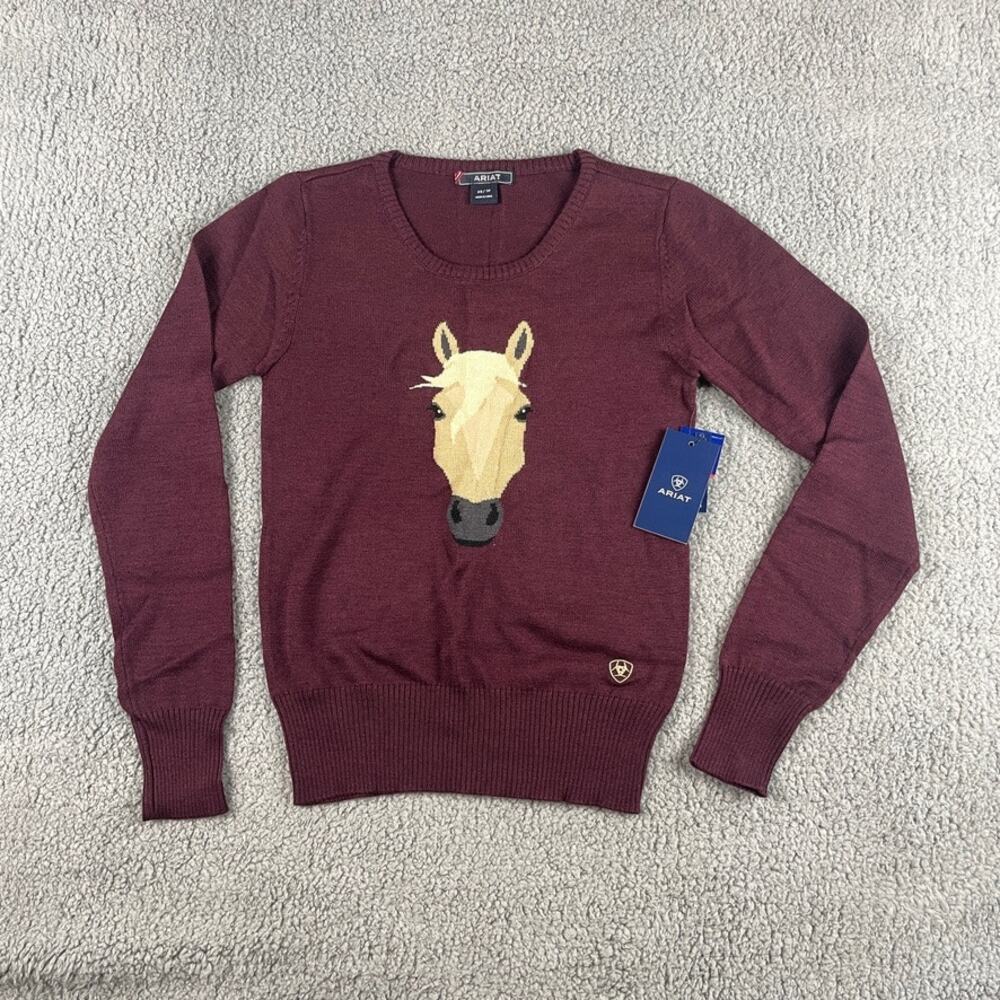 ARIAT Women's X-Small Purple Wool Acrylic Trigger Intarsia Long Sleeve Sweater